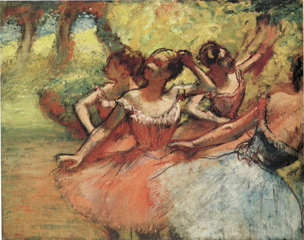 Vier Tänzerinnen auf der Bühne, Edgar Degas, c.1885-1890.