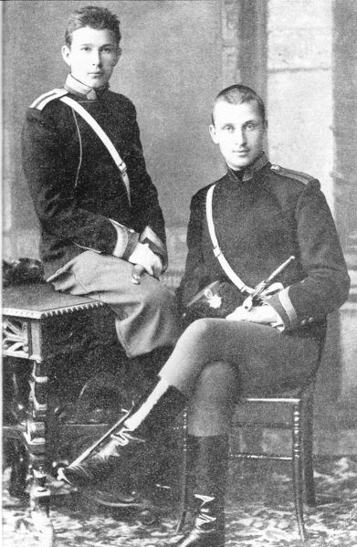 Mannerheim (right) with a fellow student, Antanas Ričardas Druvė in Nicholas Cavalry School, St Petersburg, late 1880s. Image from wiki.