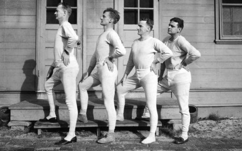 This is what tighty whiteys looked like back then. They called them union suits.  (www.underwearexpert.com)