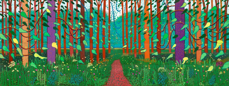 "THE ARRIVAL OF SPRING (ONE OF A 52 PART WORK)" 2011 OIL ON 32 CANVASES (36 X 48" EACH) © DAVID HOCKNEY